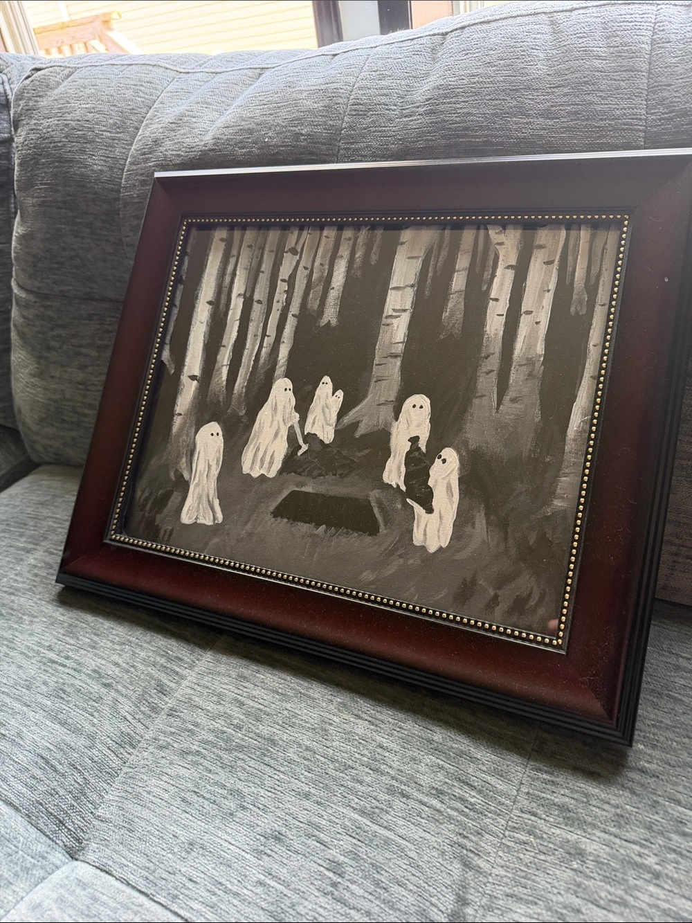 Framed hand painted Ghosts in Forest Wall Art - Black & White